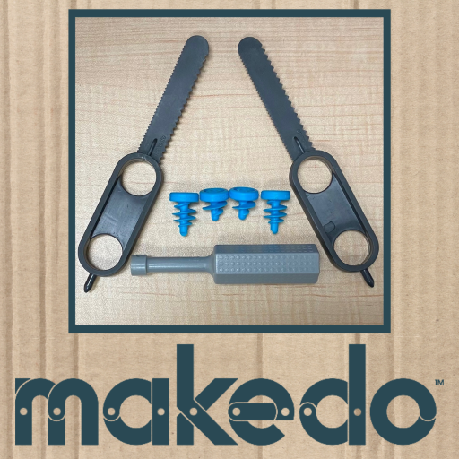 Makedo tools on cardboard, text reads 
