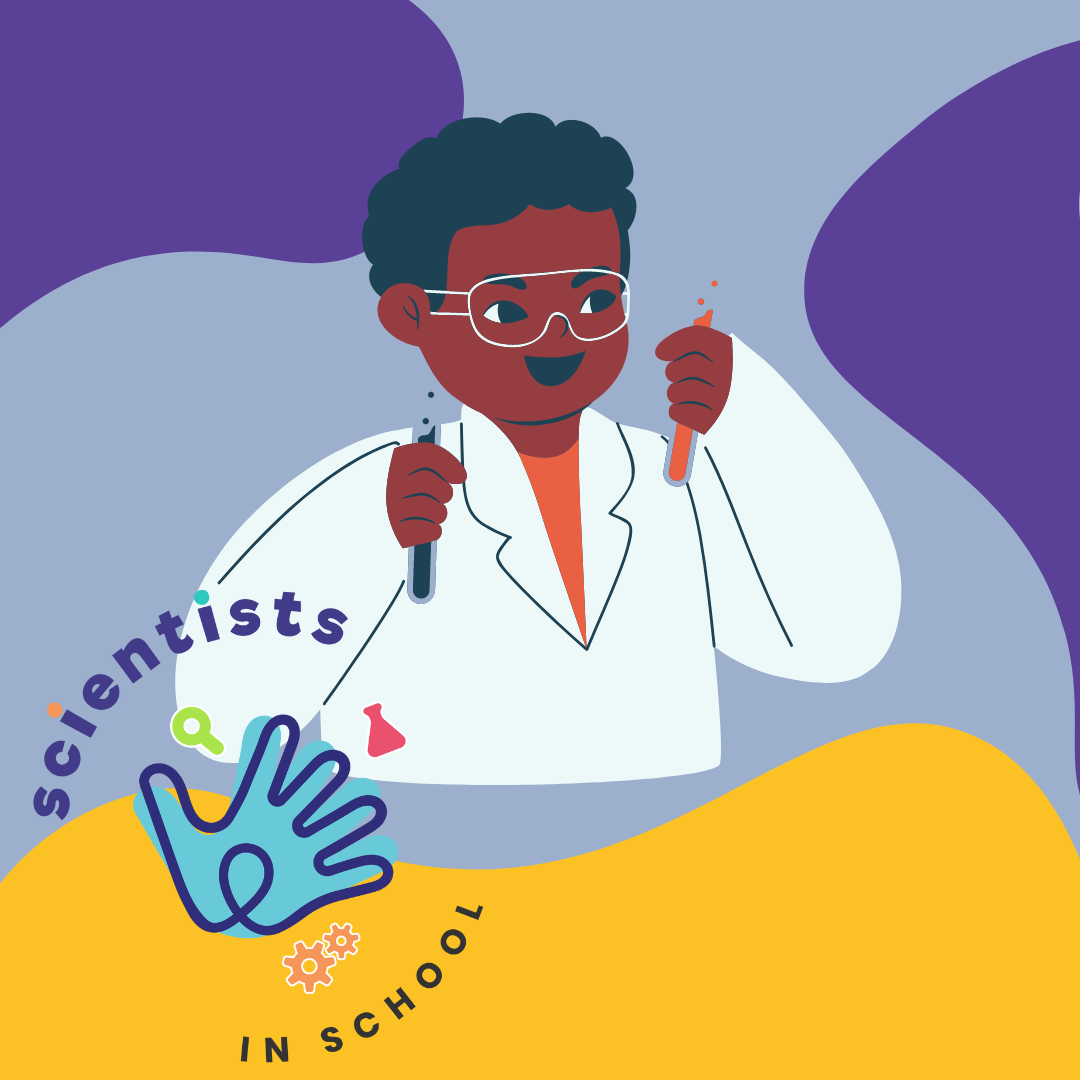 Young scientist in labcoat, text reads 
